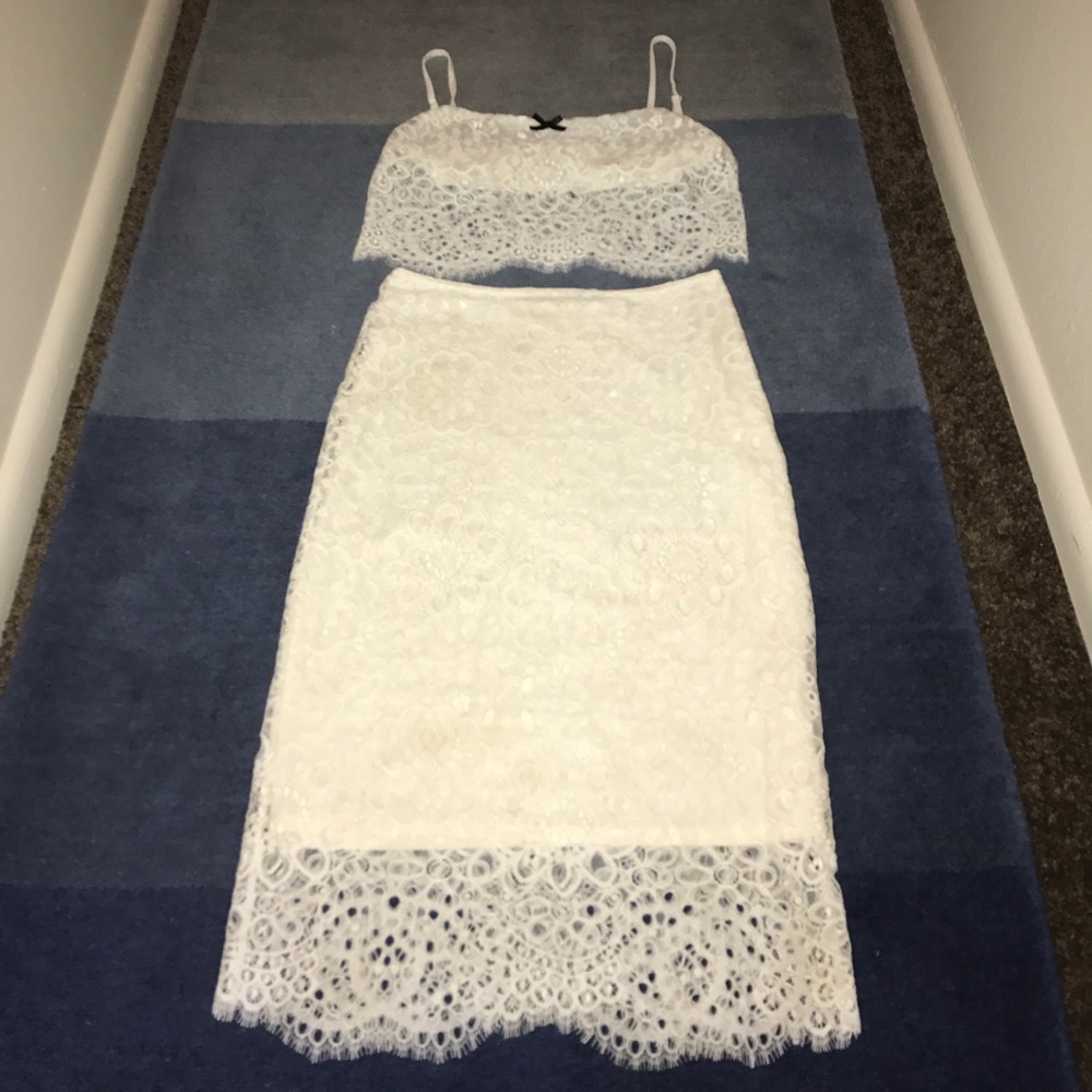 For the love of lemons white lace two piece dress